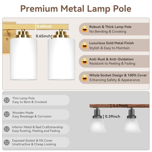 4 Light Gold Bathroom Light Fixtures Over Mirror 27 Inches