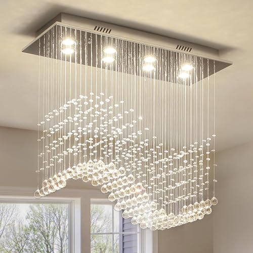 Modern Rectangular Wave Raindrop Crystal Chandelier Ceiling Light