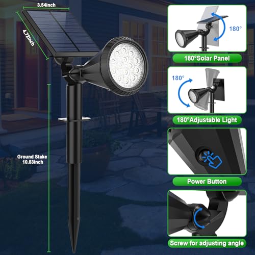 Solar Lights Outdoor Waterproof IP65 180° Adjustable Solar Powered Landscape Spot Lights for Yard 4 Lighting Modes Spotlights for Pathway Garden Outside Wall Pool Porch (8 Count)