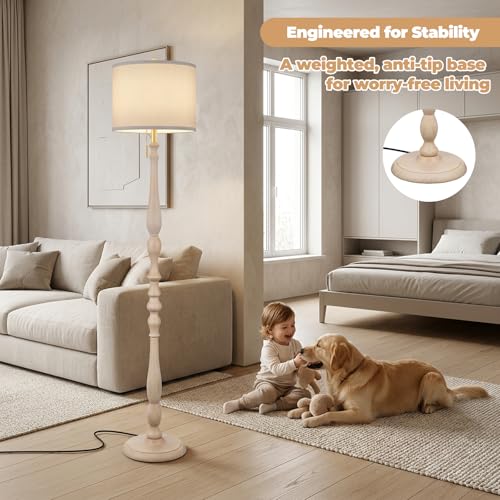Wood Floor Lamp for Living Room (Antique White)