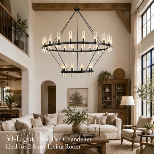 Black Wagon Wheel Chandelier 2 Tier