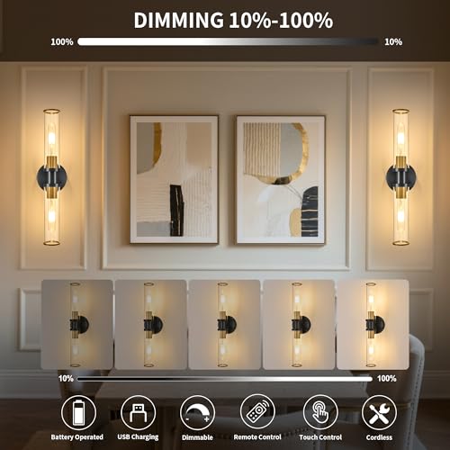 Black & Gold Wireless Battery Operated Wall Sconces with Remote (2 Count)
