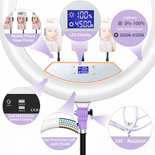 Purple 22" Ring Light for iPad iPhone with 75" Tripod Stand Barber