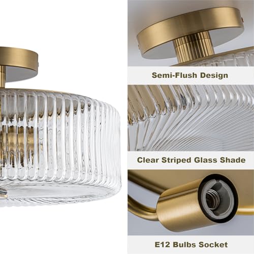 Mid Century Modern Gold Semi Flush Mount Ceiling Light