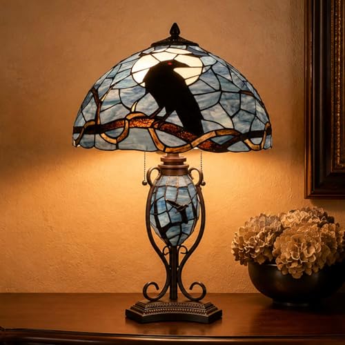 L10954 Raven Tiffany Style Stained Glass Table Lamp