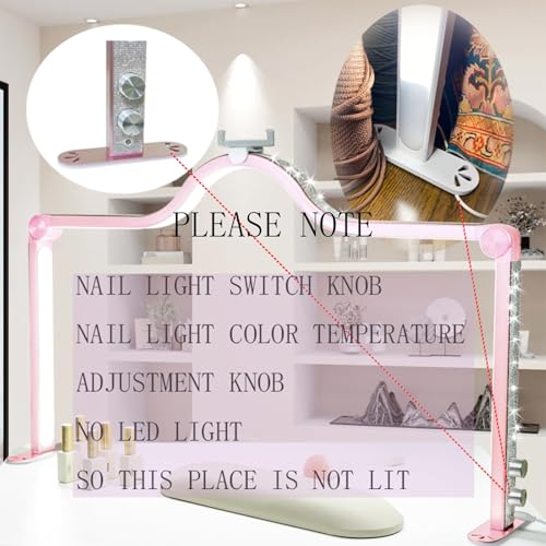 Nail Light for Desk Half Moon Light for Nail Desk 34Inch Foldable LED Table Lamp Manicure for Table Adjustable Dimmable Half Moon Lamp for Lash Beauty Tattoos Crafts Gold