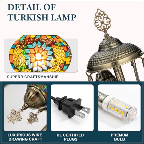 31" Turkish Mosaic Lamp Handmade 5 Globes Moroccan Table Lamp