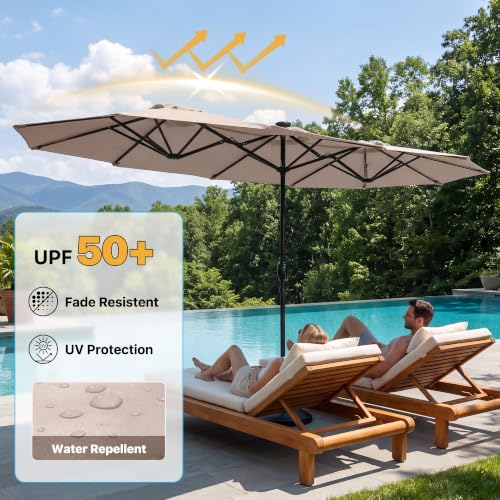 REE SOLDIER 13ft Double Sided Patio Umbrella with Solar Lights