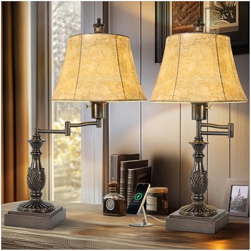 Swing Arm Table Lamp Set of 2 with USB Ports for Living Room (2 Count)