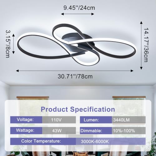 66W Dimmable Modern LED Ceiling Light Fixtures 3000K