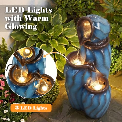 Faux Ceramic Outdoor Water Fountain with LED Lights