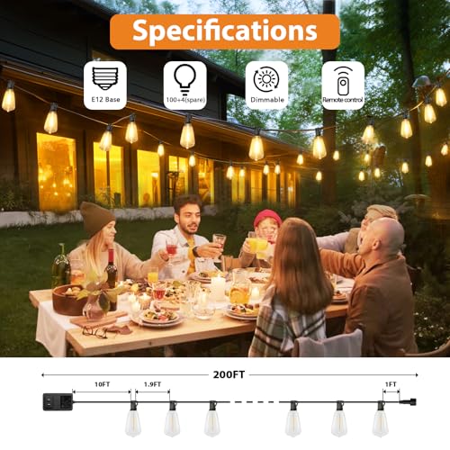 200FT Outdoor String Lights with Remote