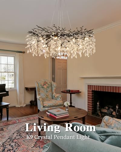 Modern Black Tree Branch Crystal Chandelier Luxury Crystal Pendant Lighting 40" Contemporary 14