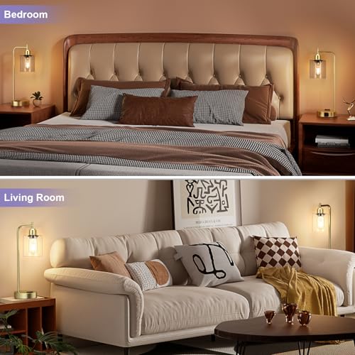 Industrial Gold Table Lamp for Bedrooms Set of 2 (2 Count)
