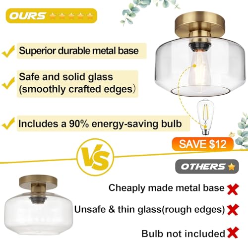 Industrial Semi Flush Mount Ceiling Light Brass