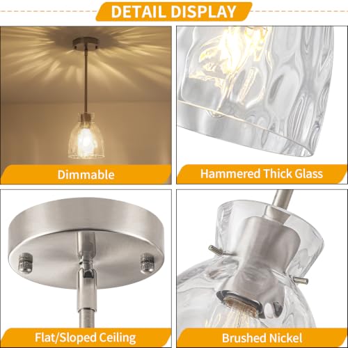 Modern Brushed Nickel Pendant Lights Kitchen Island 2 Pack Hanging Light