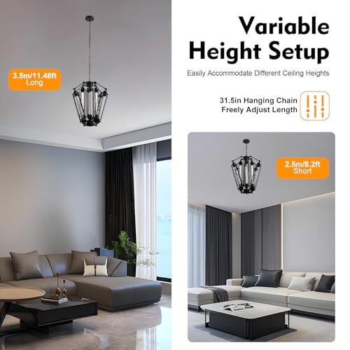 8 Light Industrial Vintage Black Metal Chandelier for Dining Room