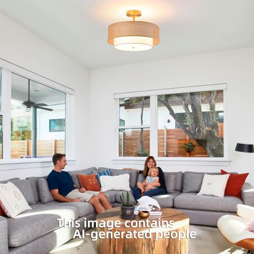 Rattan Flush Mount Ceiling Light