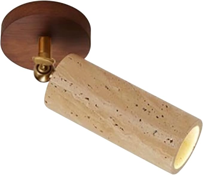 Wabi Sabi Stone Ceiling Spotlight Adjustable Wall Spot Light Wood Base Directional Spotlights Accent Lighting for Kitchen Bedroom Office Gallery E27 Wall Swivel Lamp(Walnut)