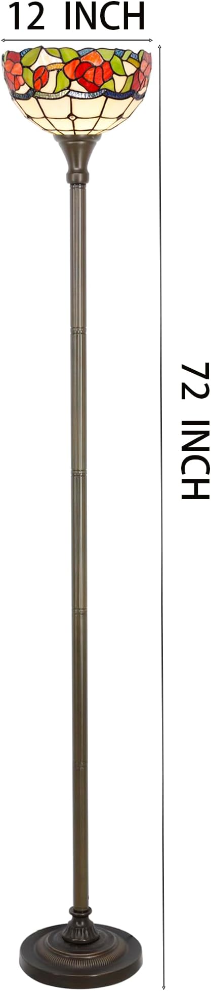 Tiffany Torchiere Floor Lamp Stained Glass Rose Flower Style Standing Corner Torch Uplight 12X12X72 Inch for Bedroom Living Room Home Office