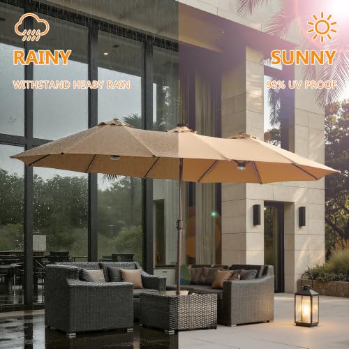 15FT Double Sided Rectangular RGB LED Patio Umbrella with Remote & App Control