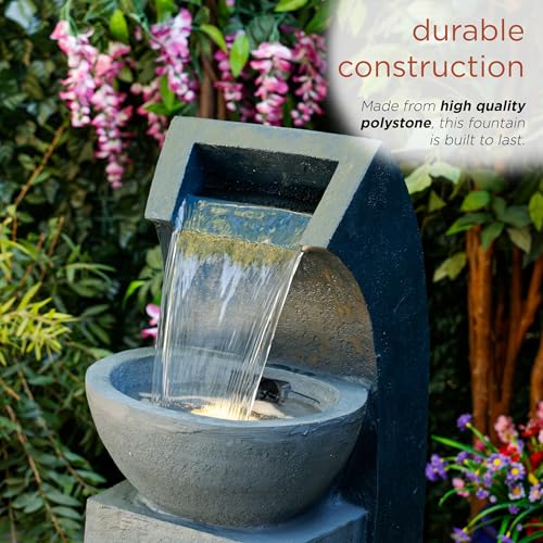 41" Tall Outdoor Basin Waterfall Floor Fountain with LED Lights for Garden
