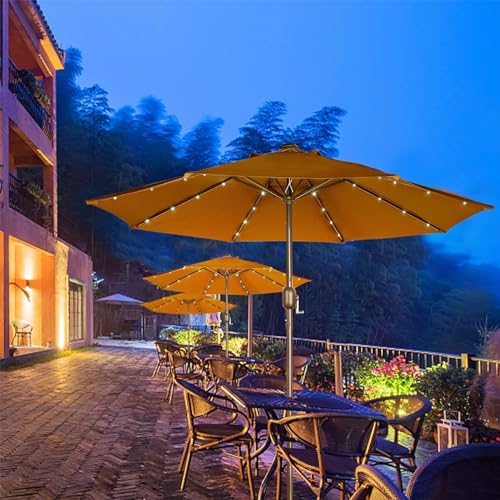 9 ft Solar Umbrella 32 LED Lighted Patio Umbrella Table Market Umbrella with Tilt and Crank Outdoor Umbrella for Garden