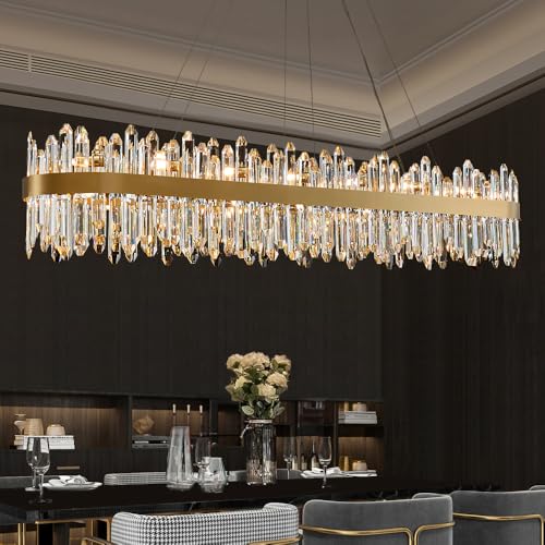 Gold Oval Crystal Chandelier L57 inch
