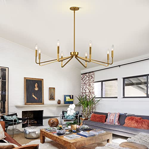8 Light 38" Brass Modern Candle Chandelier for Dining Living Room