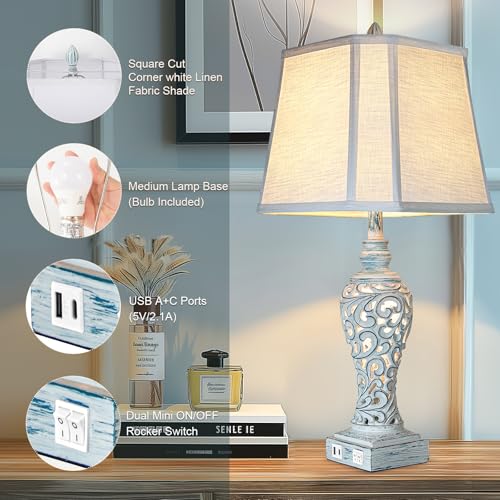 Bedside Table Lamps Set of 2 with Night Lights (2 Count)
