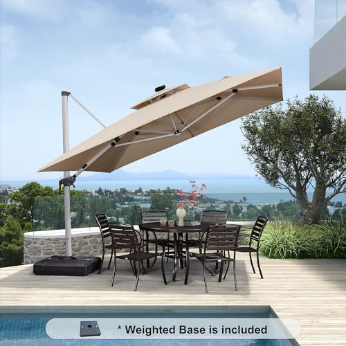 Patio Umbrella with Base 11'X11' Double Top LED Light