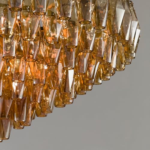 37 Inch Gold Amber Crystal Chandelier with 12 E12 Lights