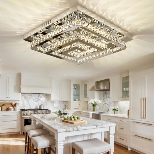 34 inch Silver Crystal Chandeliers LED Ceiling Light
