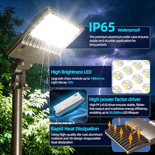 200W LED Parking Lot Lights Outdoor Dusk to Dawn Photocell