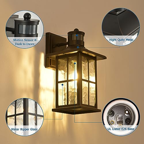 Motion Sensor Porch Light Black Dusk to Dawn Outdoor Wall Lantern