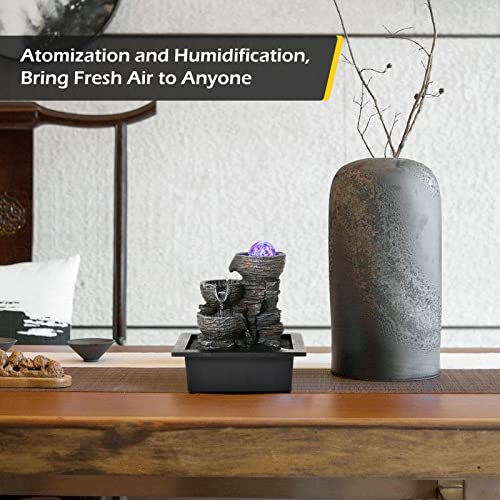 Water Fountain Indoor Tabletop Waterfall Fountain with LED