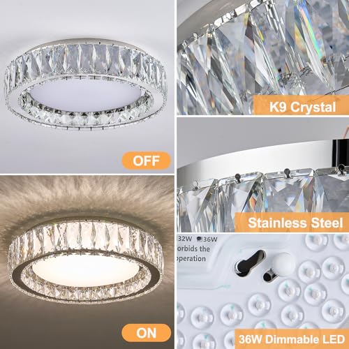 15 Inch Dimmable Modern Crystal LED Flush Mount Ceiling Light