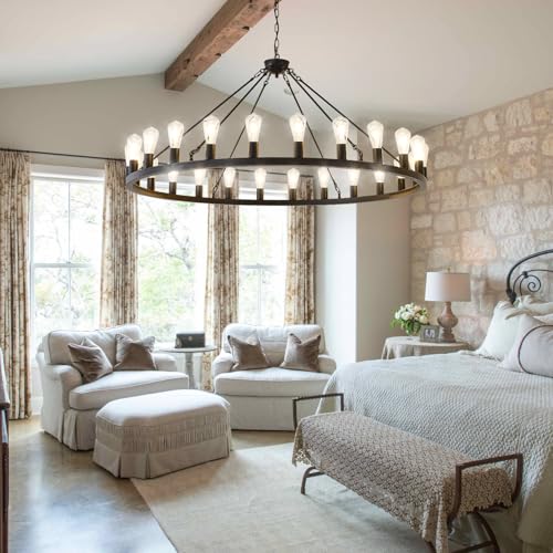 53” Large Farmhouse Wagon Wheel Chandelier