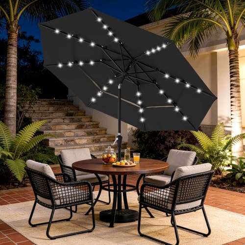 9 ft 3 Tier Outdoor LED Lighted Patio Umbrella w