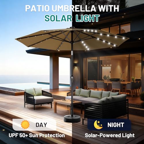 9FT Patio Umbrella with Solar Lights