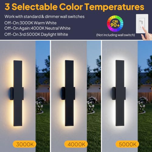2 Pack 23.6in Modern Black Outdoor Wall Lights (23.6in)
