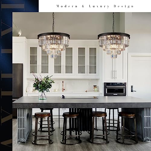 Modern Crystal Chandelier 24" Black Pendant Light Fixture for Living Room