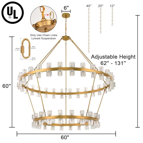 60 Inch Gold Wagon Wheel Chandelier with Crystal Shade