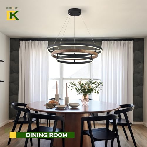 3 Rings Modern LED Chandelier Black Dimmable Circular Pendant Light for Dining Room