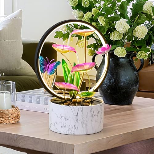 15 Inch Pink LED Metal Tabletop Water Fountain