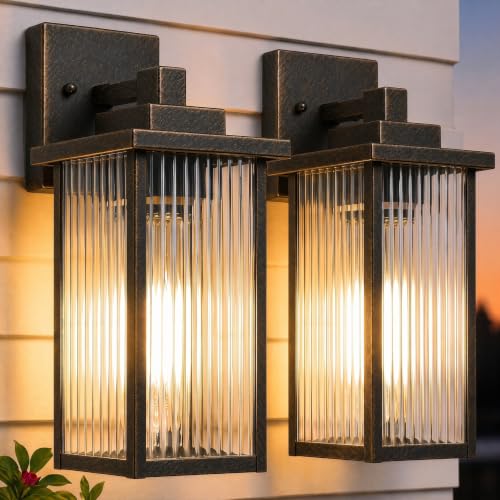 2 Pack 13" Black Brush Gold Outdoor Wall Light
