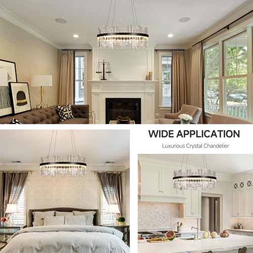 24" Black Round Modern Dimmable LED Crystal Chandelier with Remote
