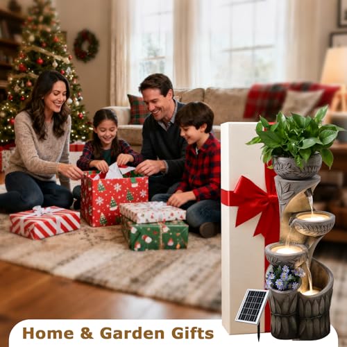 4 Tiered Solar Water Fountain Outdoor Garden Waterfall Fountains