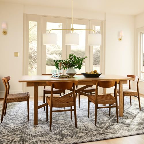 3 Light White Linen Drum Shade Chandelier with Polished Gold Metal Linear Pendant Light Fixture for Kitchen Island