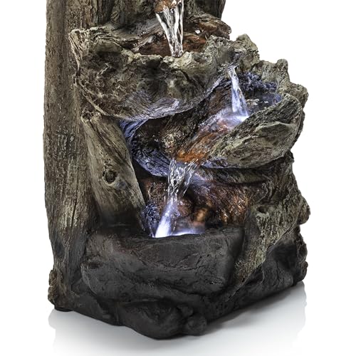 14"H Indoor Tiered Log Tabletop Fountain with LED Lights